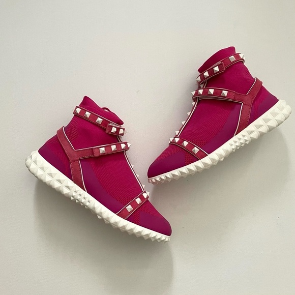 Valentino Pink Rockstud High top stretch gladiator sneakers 5 35 Barbie Preppy - Picture 12 of 16